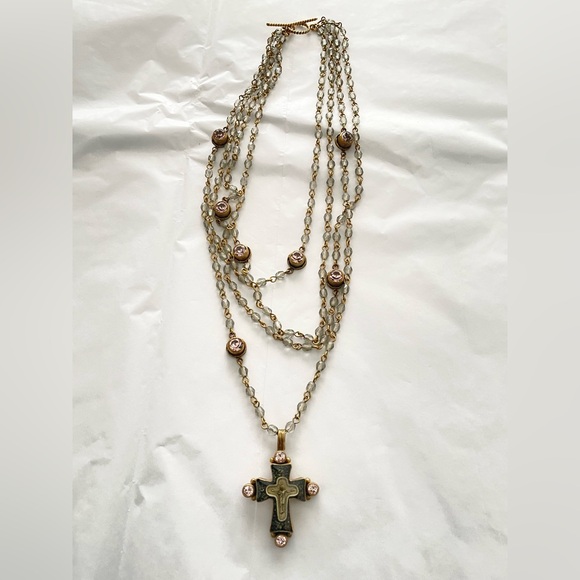 Virgins Saints & Angels Jewelry - Virgins Saints and Angels Magdalena Cross Necklace Grey Black Gold Rose Crystals